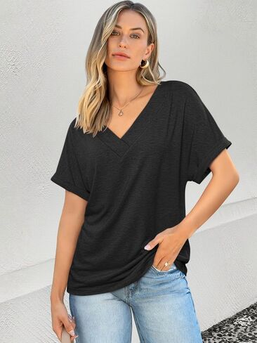 ATHMILE V Neck T Shirts for Women Summer Tops Soft Casual Short Sleeve Cute Basic Trendy Outfits 2025 in Saudi Arabia