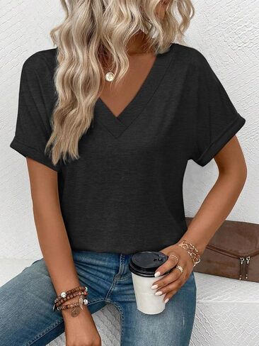 ATHMILE V Neck T Shirts for Women Summer Tops Soft Casual Short Sleeve Cute Basic Trendy Outfits 2025 in Saudi Arabia