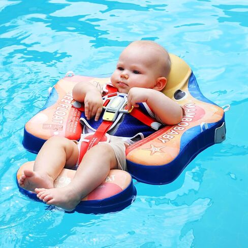 Mambobaby Baby Pool Float with Canopy, Non-Inflatable Infant Baby Swim Float Trainer with Safe Seat & Tail Support for Toddler, Mambo Baby Float Solid UPF 50+ Sun Protection in Saudi Arabia