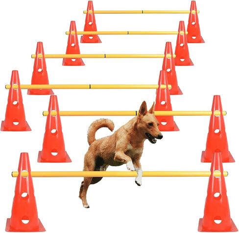 TNZMART Dog Agility Hurdle Cones Pet Jump Training Set Dog Agility Course Backyard Set Adjustable Obstacle Training Set (Orange, 6 Sets) in Kuwait