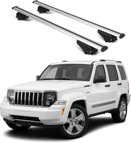 ERKUL Roof Rack Cross Bars for Jeep Liberty 2002-2007 | Aluminum Crossbars with Anti Theft Lock for Rooftop | Compatible with Raised Rails - Silver in Saudi Arabia