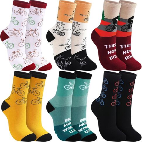 6 Pairs Cycling Socks Biking Socks for Men Women Colorful Cotton Crew Socks Bulk Novelty Bike Socks for Sports Lovers Gift Outdoor Activities Favors in Kuwait