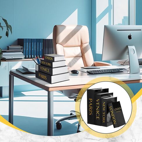 مجموعة من 4 صناديق كتب زخرفية كتب مكدسة من أجل طاولات القهوة المنزلية الحديثة أرفف الكتب ديكور ديكور ، أسود وذهبي in Kuwait