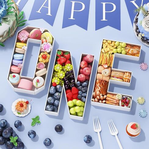 Charcuterie Letters HBD, 3 PCS 13.7" Fillable HBD Shaped Charcuterie Board Letters Paper Mache Cardboard Letters Food Trays for Snacks Cupcake Kids Birthday Party Decorations in Kuwait