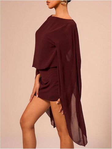 Floerns Women's Mesh Elegant Mini Dresses Boat Neck Cape Cocktail Party Dress in Saudi Arabia
