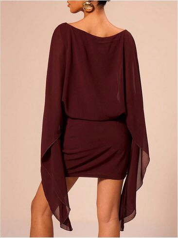 Floerns Women's Mesh Elegant Mini Dresses Boat Neck Cape Cocktail Party Dress in Saudi Arabia