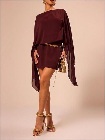 Floerns Women's Mesh Elegant Mini Dresses Boat Neck Cape Cocktail Party Dress in Saudi Arabia