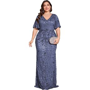 Plus Size Womens Formal Evening Gowns Short Sleeves Glitter Evening Dress Mermaid Wedding Guest Dresses in Kuwait