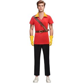Men's Gaston Costume Beast Gaston Shirt Pants Outfits with Belt Gloves Set Halloween Hunter Cosplay Uniforms in Saudi Arabia