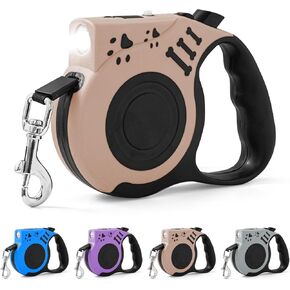 Retractable Dog Leash with USB Rechargeable Flashlight for Night Walks, 16FT Automatic Telescopic Tractor Dog Leash for Small and Medium Dogs, Rice Beige in Kuwait