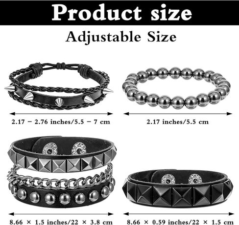 4 PCS Punk Rock Leather Bracelets Sudded Spiked Cuff Cuff Pracelet for Men Women Wristband Ristable Wrap Bangle Button Button Stain stair for Halloween Party Forms. in Kuwait