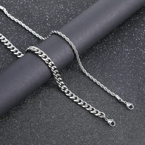 سوار سلسلة للرجال 2 PCS الفضة مطلية فيجارو حبل سوار كوبي رابط سوار مجموعة الأساور الفولاذ المقاوم للصدأ الأساور المعدنية مقاوم للماء المجوهرات للرجال أبي زوج صديقها in Kuwait