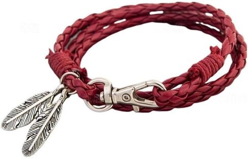 Vintage Feather Charms Leather Braided Bracelet Multi-Layer Punk Style Wrap Bracelet for Men Women in Saudi Arabia