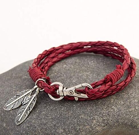 Vintage Feather Charms Leather Braided Bracelet Multi-Layer Punk Style Wrap Bracelet for Men Women in Saudi Arabia