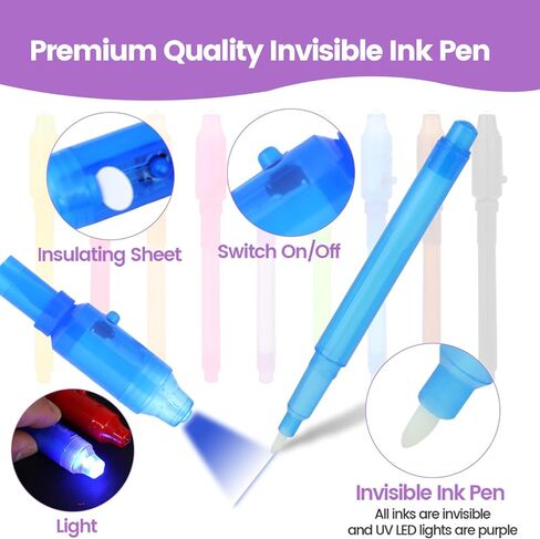 8 PCS Spy Pens Invisible Ink Pen with UV Light Magic Marker for Secret Message, Invisible Ink Pen for 6-13 Year Old Boys Girls Party Birthday Christmas Halloween Goodies Gift Toy in Kuwait