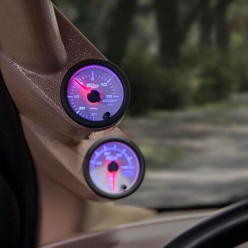 GlowShift White 7 Color 15 Psi Turbo Boost/Vacuum Cauge Kit - يشمل خرطوم ميكانيكي و T- الاتصال - عدسة واضحة - للسيارات - 2-1/16 "52 ملم in Saudi Arabia