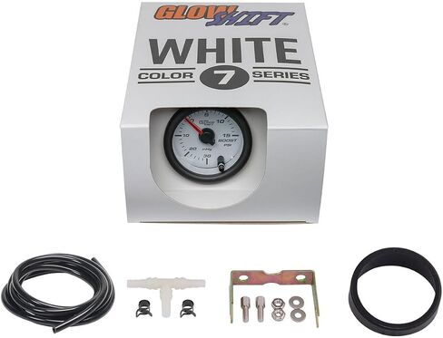 GlowShift White 7 Color 15 Psi Turbo Boost/Vacuum Cauge Kit - يشمل خرطوم ميكانيكي و T- الاتصال - عدسة واضحة - للسيارات - 2-1/16 "52 ملم in Saudi Arabia