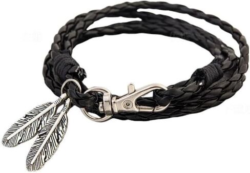 Vintage Feather Charms Leather Braided Bracelet Multi-Layer Punk Style Wrap Bracelet for Men Women in Saudi Arabia
