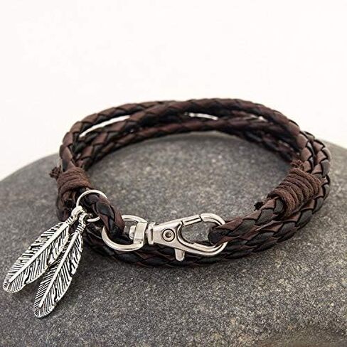 Vintage Feather Charms Leather Braided Bracelet Multi-Layer Punk Style Wrap Bracelet for Men Women in Saudi Arabia