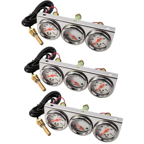 Triple Gauge Kit Oil/Volt/Water Gauge 2 '' Universal Chorme Fahrenheit درجة حرارة درجة حرارة درجة حرارة أجهزة قياس AMMETER مجموعة 3 في 1 Meter Auto (1) in Kuwait