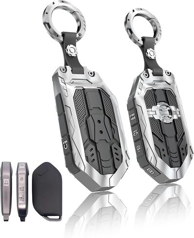 Heavy Key Fob Cover for kia, Key Fob Case Protector Accessories Fits for 2023 2024 2025 Kia Telluride Sorento K4 K5 GT-Line Carnival 5 Buttons Smart Key (Silver) in Saudi Arabia
