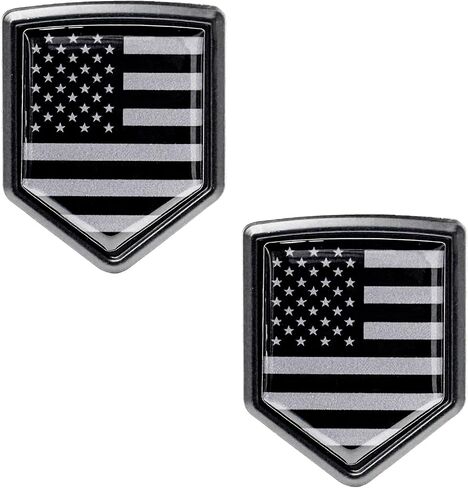 2 PCS US American Flag Decal Sticker Car Emblem, 3D Metal USA Flag Chrome Shield Car Emblem Badge, Embossed Patriotic American Flag Decoration for Car Truck SUV Motorcycle (Black) in Kuwait