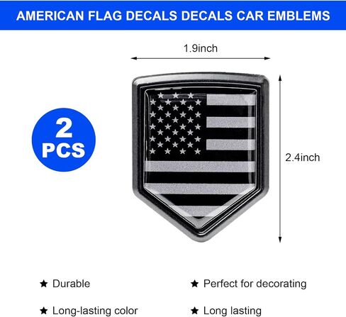 2 PCS US American Flag Decal Sticker Car Emblem, 3D Metal USA Flag Chrome Shield Car Emblem Badge, Embossed Patriotic American Flag Decoration for Car Truck SUV Motorcycle (Black) in Kuwait