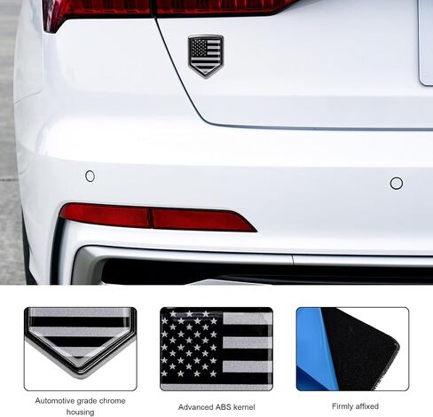 2 PCS US American Flag Decal Sticker Car Emblem, 3D Metal USA Flag Chrome Shield Car Emblem Badge, Embossed Patriotic American Flag Decoration for Car Truck SUV Motorcycle (Black) in Kuwait