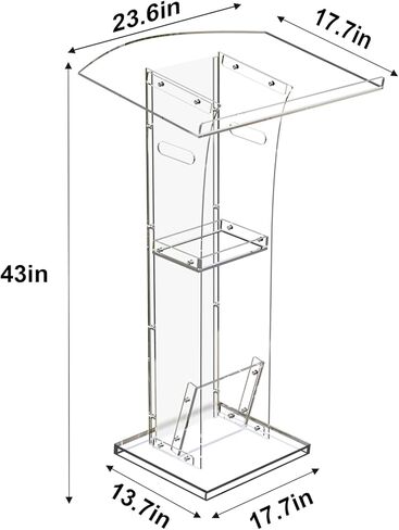 حامل منصة أكريليك شفاف من KSacry مع رف تخزين، منابر زجاجية شبكية للكنائس، المؤتمرات، الخطب، حفلات الزفاف، الفصول الدراسية، منصات العرض الاحترافية (23.6 بوصة طول × 17.7 بوصة عرض × 43 بوصة ارتفاع، شفاف) in Kuwait
