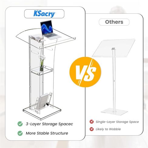 حامل منصة أكريليك شفاف من KSacry مع رف تخزين، منابر زجاجية شبكية للكنائس، المؤتمرات، الخطب، حفلات الزفاف، الفصول الدراسية، منصات العرض الاحترافية (23.6 بوصة طول × 17.7 بوصة عرض × 43 بوصة ارتفاع، شفاف) in Kuwait