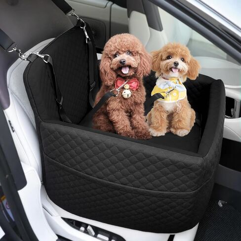 Dog Car Seat for Large Medium Dogs, Pet Car Seat Under 55 lbs or 2 Puppies, Removable Washable Pets Travel Booster Bed for Automotive Backseat with Comfy Thick Cushion, 2 Safety Leashes(Black/Gray) in Kuwait