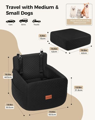 Dog Car Seat for Large Medium Dogs, Pet Car Seat Under 55 lbs or 2 Puppies, Removable Washable Pets Travel Booster Bed for Automotive Backseat with Comfy Thick Cushion, 2 Safety Leashes(Black/Gray) in Kuwait