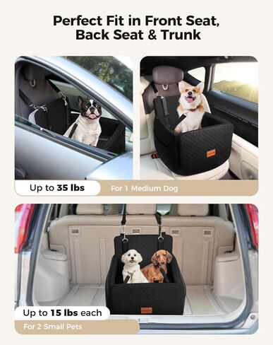 Dog Car Seat for Large Medium Dogs, Pet Car Seat Under 55 lbs or 2 Puppies, Removable Washable Pets Travel Booster Bed for Automotive Backseat with Comfy Thick Cushion, 2 Safety Leashes(Black/Gray) in Kuwait