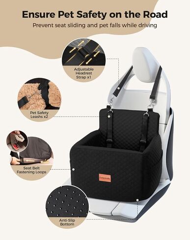 Dog Car Seat for Large Medium Dogs, Pet Car Seat Under 55 lbs or 2 Puppies, Removable Washable Pets Travel Booster Bed for Automotive Backseat with Comfy Thick Cushion, 2 Safety Leashes(Black/Gray) in Kuwait