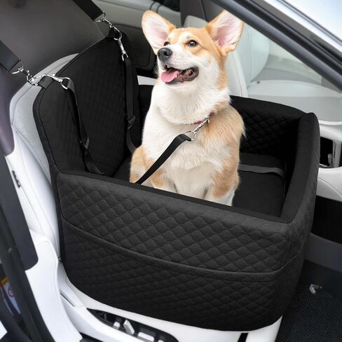 Dog Car Seat for Large Medium Dogs, Pet Car Seat Under 55 lbs or 2 Puppies, Removable Washable Pets Travel Booster Bed for Automotive Backseat with Comfy Thick Cushion, 2 Safety Leashes(Black/Gray) in Kuwait