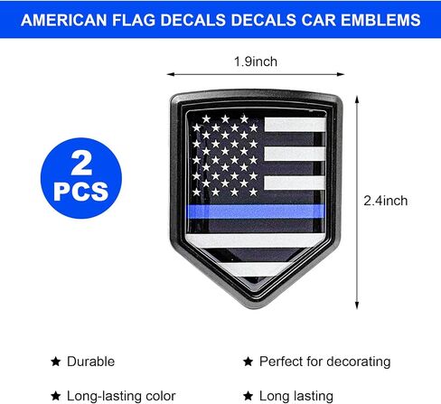 2 PCS US American Flag Decal Sticker Car Emblem, 3D Metal USA Flag Chrome Shield Car Emblem Badge, Embossed Patriotic American Flag Decoration for Car Truck SUV Motorcycle (Black) in Kuwait