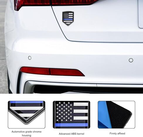 2 PCS US American Flag Decal Sticker Car Emblem, 3D Metal USA Flag Chrome Shield Car Emblem Badge, Embossed Patriotic American Flag Decoration for Car Truck SUV Motorcycle (Black) in Kuwait