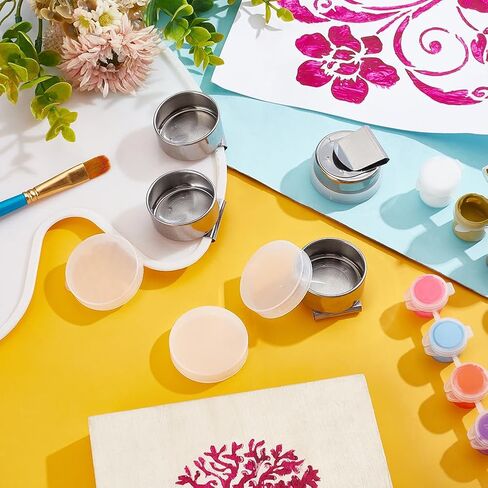 UNICRAFTALE 2pcs Stainless Steel Oil Painting Cups Single Palettes Container Cups Metal Dipper Painting Pot Container with Lid and Clip Large Mouth Dipper Pallete Cups for Drawing 53.5x43mm in Kuwait