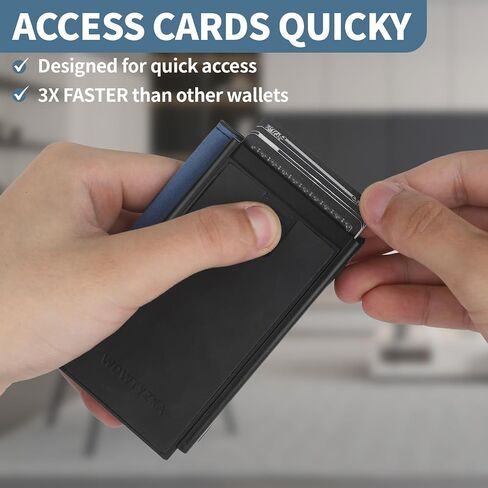 محفظة رفيعة للرجال ， مع التدريع RFID ، تحمل 9 بطاقات بسهولة ، محفظة معدنية ， محفظة بطاقة للرجال ، محفظة الحد الأدنى للرجال ، المصنوعة من الألومنيوم والجلد الاصطناعي ، تشمل مقطع نقدي (أسود) in Kuwait