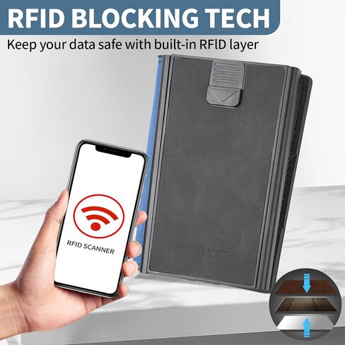 محفظة رفيعة للرجال ， مع التدريع RFID ، تحمل 9 بطاقات بسهولة ، محفظة معدنية ， محفظة بطاقة للرجال ، محفظة الحد الأدنى للرجال ، المصنوعة من الألومنيوم والجلد الاصطناعي ، تشمل مقطع نقدي (أسود) in Kuwait