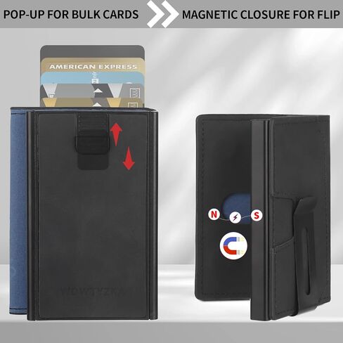 محفظة رفيعة للرجال ， مع التدريع RFID ، تحمل 9 بطاقات بسهولة ، محفظة معدنية ， محفظة بطاقة للرجال ، محفظة الحد الأدنى للرجال ، المصنوعة من الألومنيوم والجلد الاصطناعي ، تشمل مقطع نقدي (أسود) in Kuwait