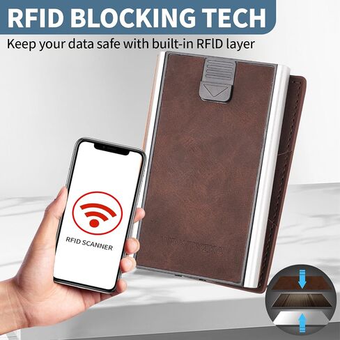 محفظة رفيعة للرجال ， مع التدريع RFID ، تحمل 9 بطاقات بسهولة ، محفظة معدنية ， محفظة بطاقة للرجال ، محفظة الحد الأدنى للرجال ، المصنوعة من الألومنيوم والجلد الاصطناعي ، تشمل مقطع نقدي (أسود) in Kuwait