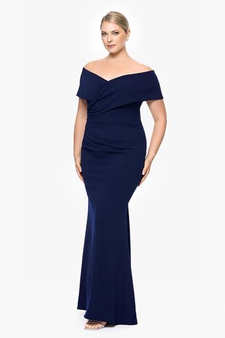 Betsy & Adam Women's Long Off The Shoulder Scuba Crepe Dress in Saudi Arabia