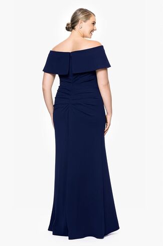 Betsy & Adam Women's Long Off The Shoulder Scuba Crepe Dress in Saudi Arabia