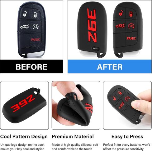 392 غطاء مفتاح FOB لـ Dodge Accessories Charger Challenger Durango SRT Dart Journey Jeep Cherokee Compass Renegade Chrysler 300 Keyless 3 4 5 Buttons Key Shell (Red ، 1pc) in Kuwait