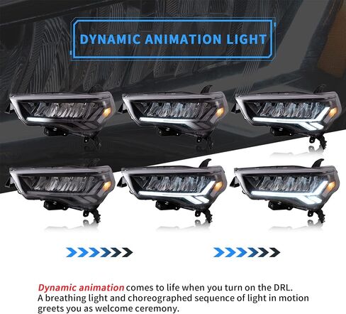 Vland Projector LED المصابيح الأمامية متوافقة مع Toyota 4runner 2014-2023 w/Amber Sequential Trans Sign in Kuwait
