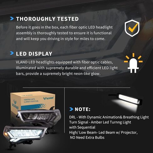 Vland Projector LED المصابيح الأمامية متوافقة مع Toyota 4runner 2014-2023 w/Amber Sequential Trans Sign in Kuwait