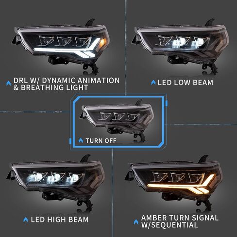 Vland Projector LED المصابيح الأمامية متوافقة مع Toyota 4runner 2014-2023 w/Amber Sequential Trans Sign in Saudi Arabia