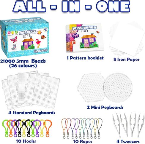 FUNZBO 31000 5mm Fuse Beads Kit - 48 Colors, Christmas Arts and Crafts for Kids, Toys Set, Art Decorations for Room, Toys Gifts for Girls and Boys Age 5+ in Saudi Arabia