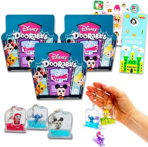 Disney Doorables Keychain Set - 3 Pack Bundle of Tsunameez Keyring Collection with Stickers | Series 1 Styles May Vary in Saudi Arabia